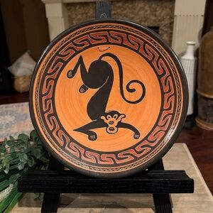 Vintage Costa Rican Guaitil Pottery Monkey Design Wall Decor, 10.25 Inches